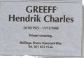 Hendrik Charles Greeff, *12 October 1923.