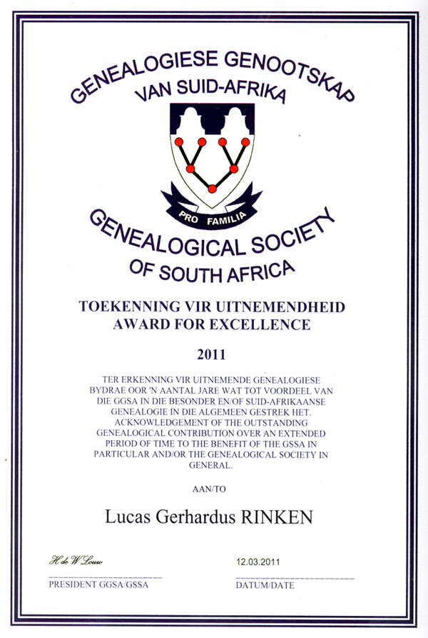 Award for Excellence in Genealogy
